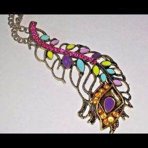 Beautiful peacock feather long necklace